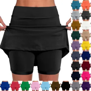 Womens Pocket Tennis Culottes Golf Athletic Tummy Control Skirt with Shorts Underneath Running Pickleball Yoga Skorts