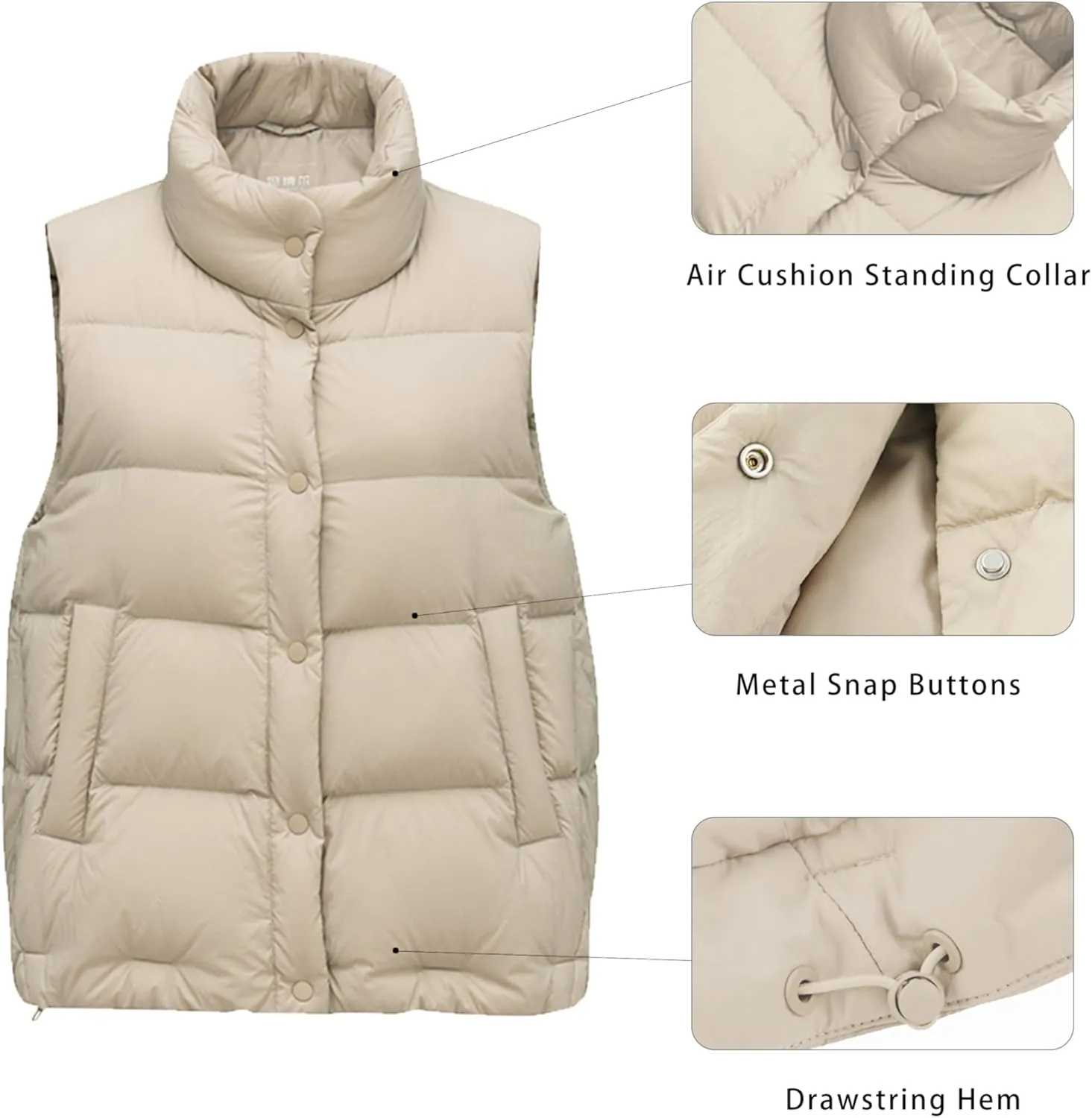 Women's Puffer Vest Lightweight Down Padded Stand Collar Quilted Outerwear