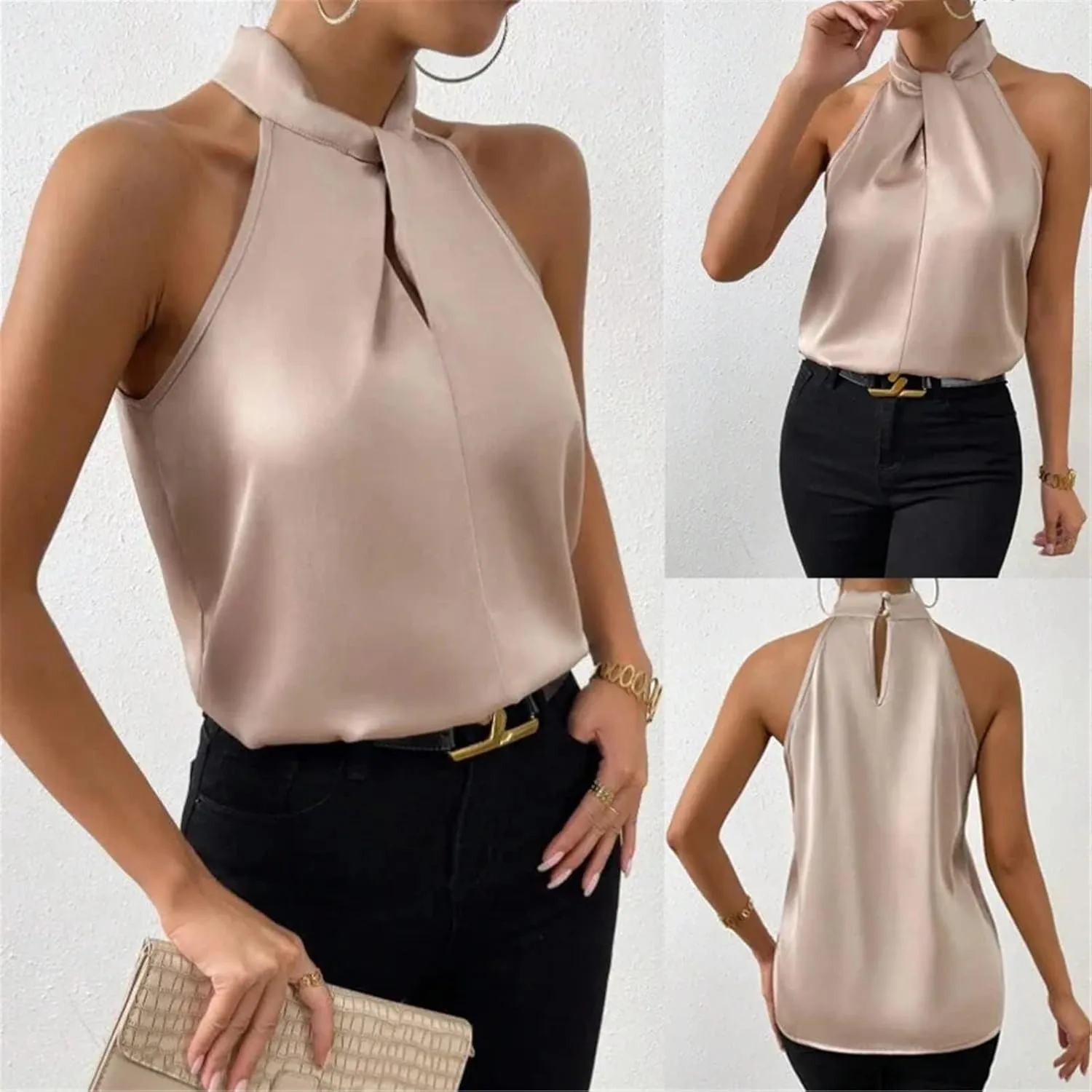 Women's Satin Sleeveless Vest Spring Summer Solid Colour Camisole Strapless Sexy T Shirt Office Shirt