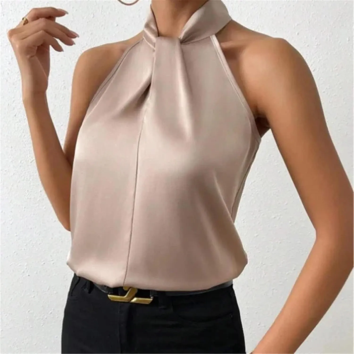 Women's Satin Sleeveless Vest Spring Summer Solid Colour Camisole Strapless Sexy T Shirt Office Shirt