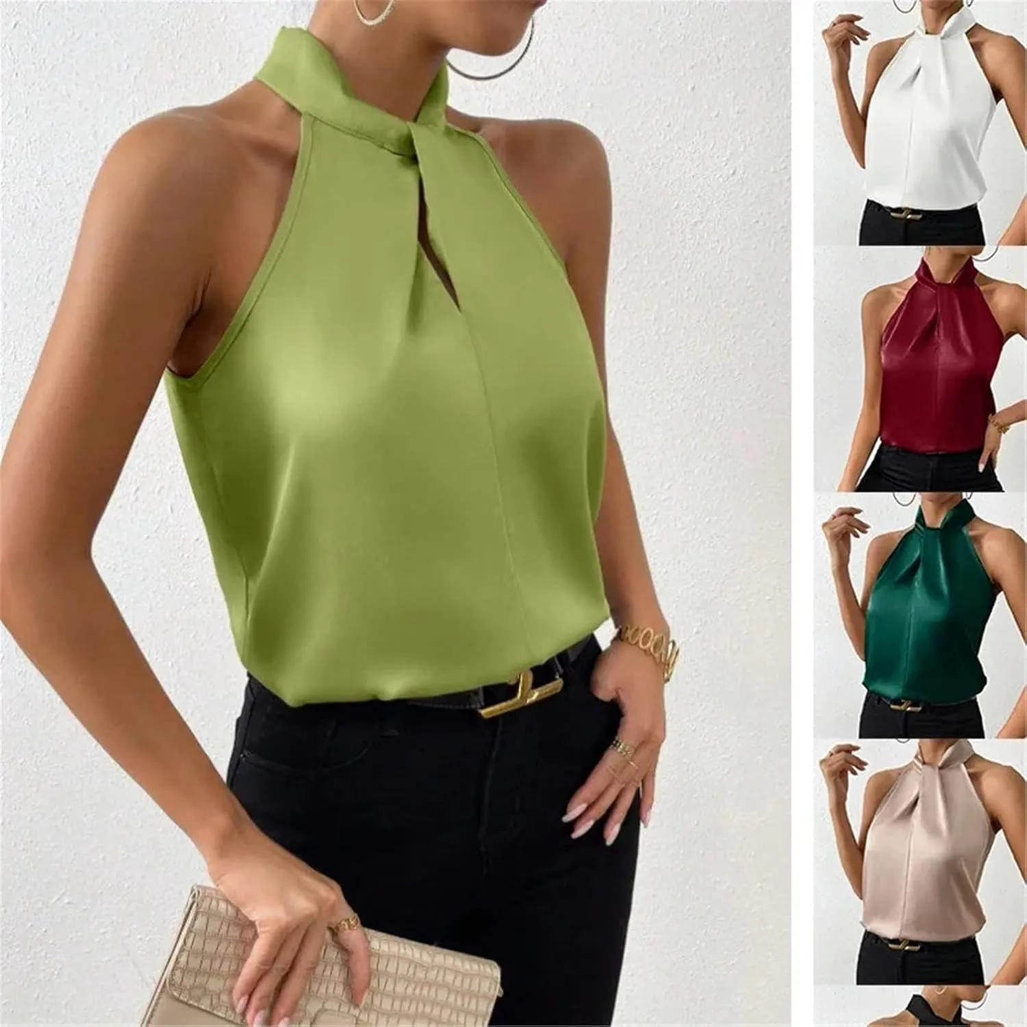 Women's Satin Sleeveless Vest Spring Summer Solid Colour Camisole Strapless Sexy T Shirt Office Shirt