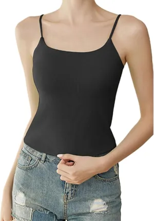 Women's Seamless Camisole Top Wirefree Built in Bra Spaghetti Strap Tank Top Sexy Pink Sports Bras Yoga Fitness Running
