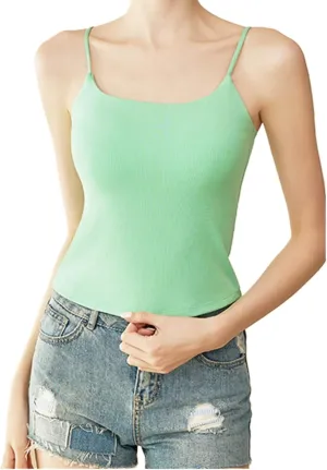 Women's Seamless Camisole Top Wirefree Built in Bra Spaghetti Strap Tank Top Sexy Pink Sports Bras Yoga Fitness Running