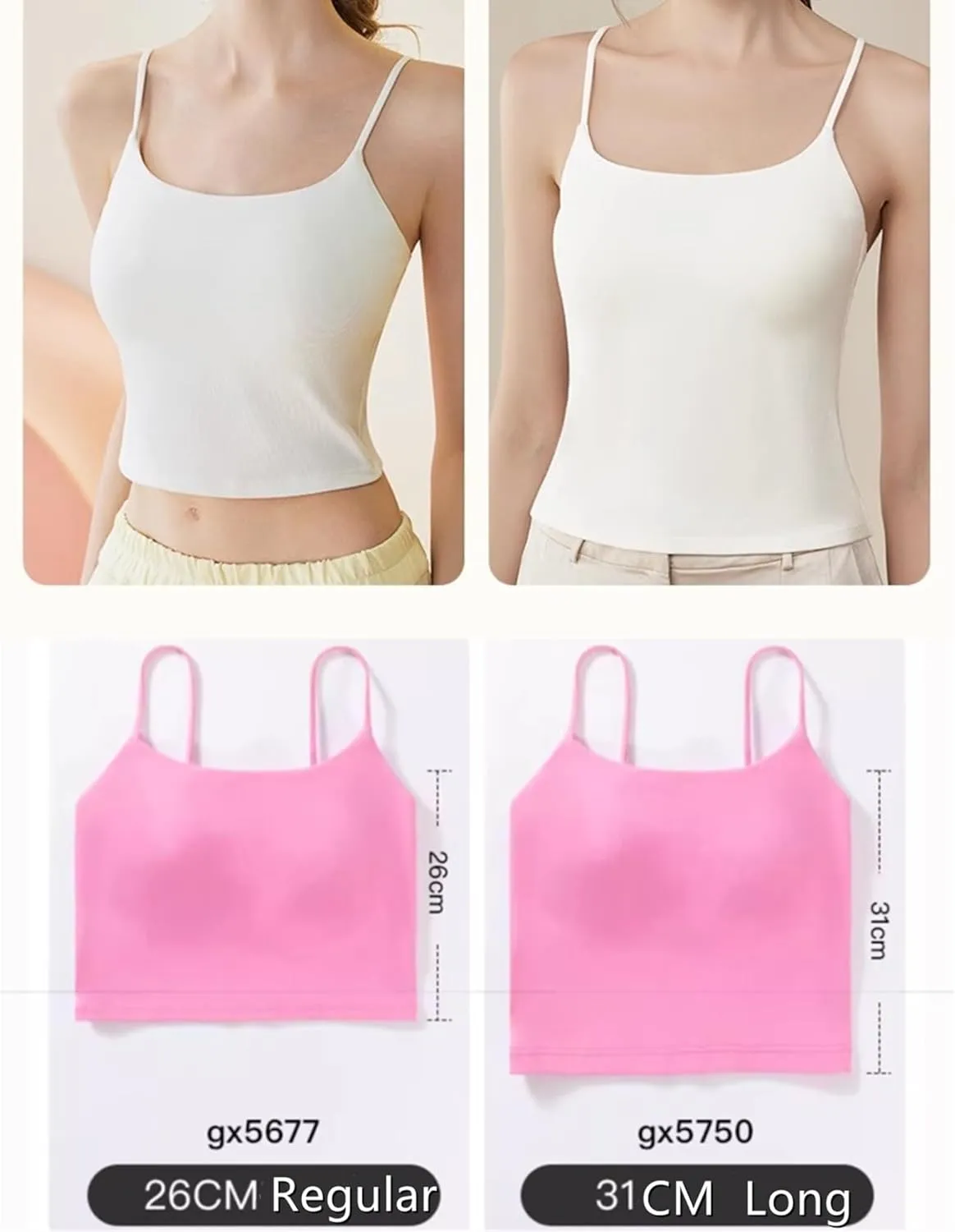Women's Seamless Camisole Top Wirefree Built in Bra Spaghetti Strap Tank Top Sexy Pink Sports Bras Yoga Fitness Running