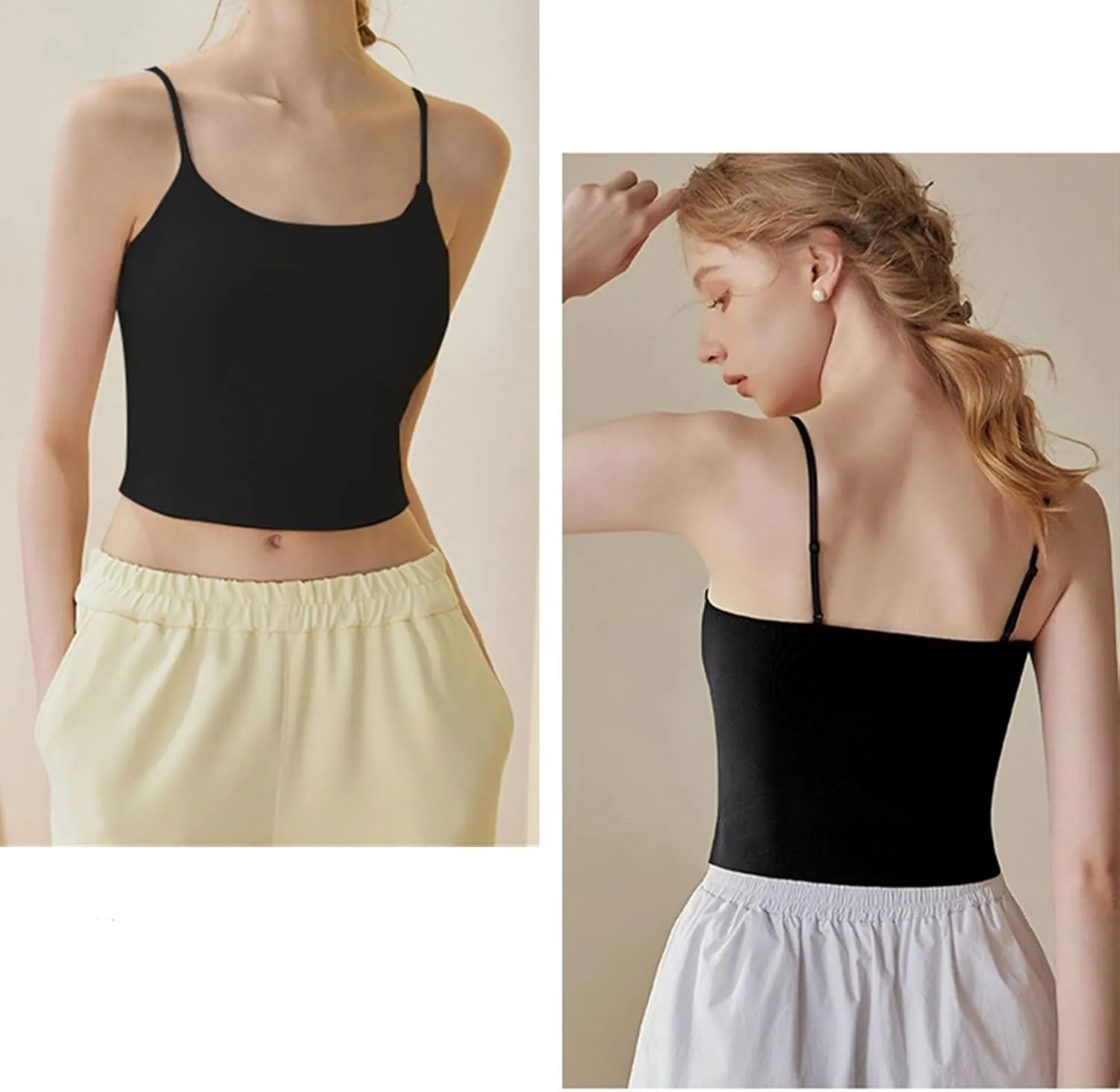 Women's Seamless Camisole Top Wirefree Built in Bra Spaghetti Strap Tank Top Sexy Pink Sports Bras Yoga Fitness Running