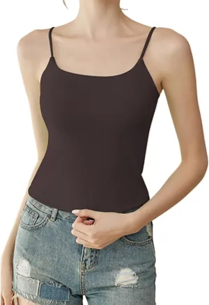Women's Seamless Camisole Top Wirefree Built in Bra Spaghetti Strap Tank Top Sexy Pink Sports Bras Yoga Fitness Running