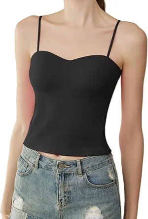 Women's Seamless Camisole Top Wirefree Built in Bra Spaghetti Strap Tank Top Sexy Sports Bras Yoga Fitness Running