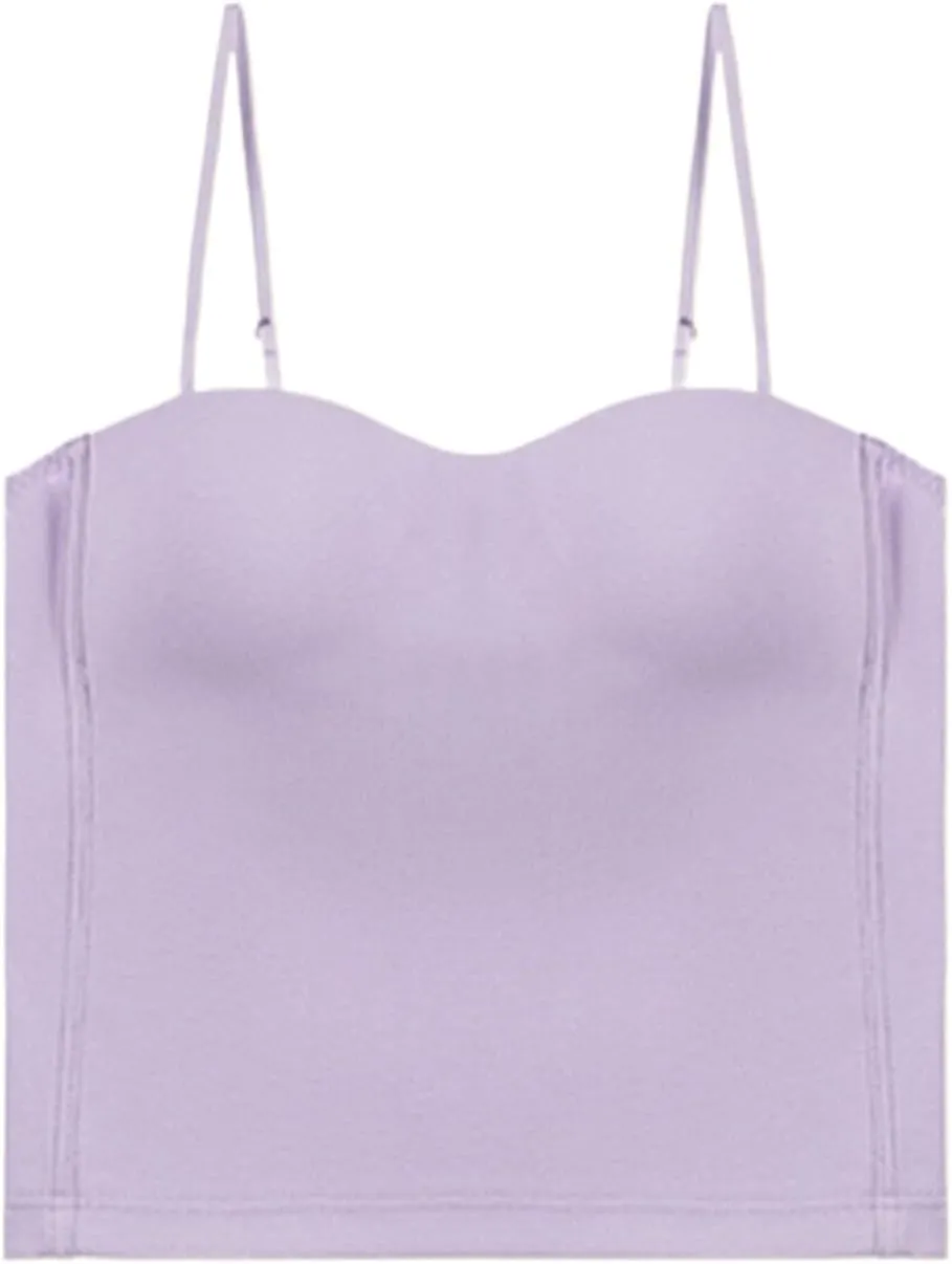 Women's Seamless Camisole Top Wirefree Built in Bra Spaghetti Strap Tank Top Sexy Sports Bras Yoga Fitness Running
