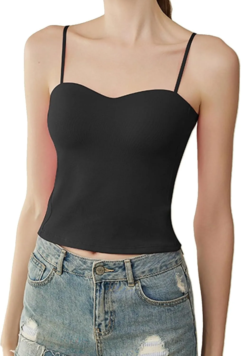 Women's Seamless Camisole Top Wirefree Built in Bra Spaghetti Strap Tank Top Sexy Sports Bras Yoga Fitness Running
