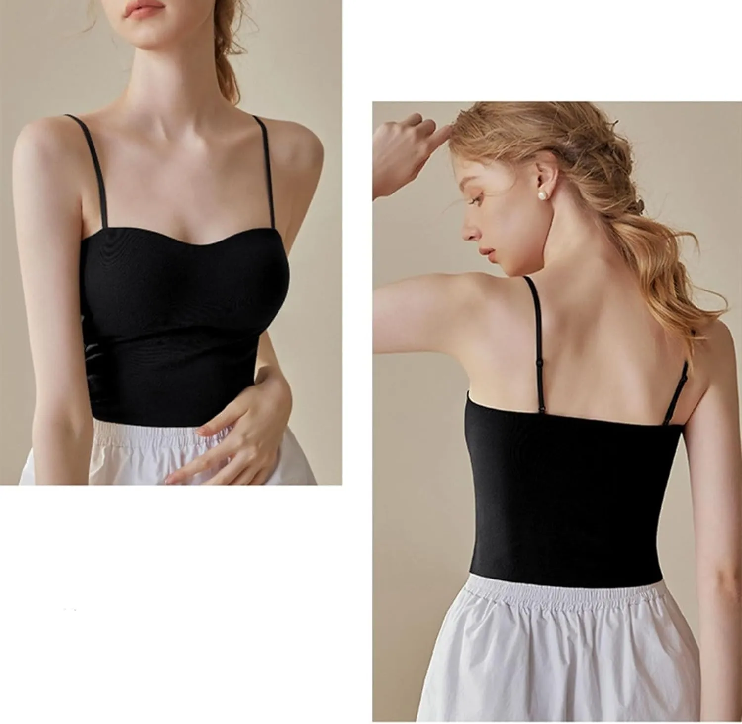 Women's Seamless Camisole Top Wirefree Built in Bra Spaghetti Strap Tank Top Sexy Sports Bras Yoga Fitness Running