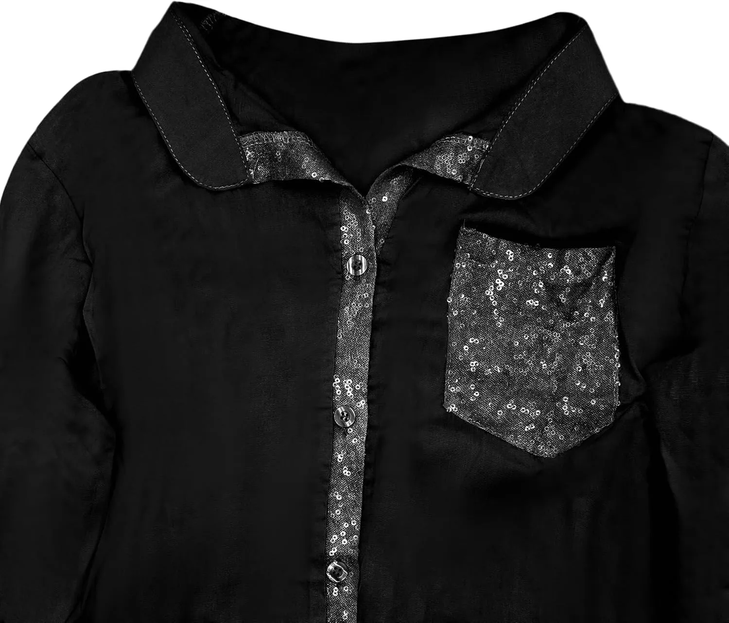 Womens Sequins Long Sleeve Collared Shirt Button Down Open Front Shirt Loose Blouses Shirts Tops