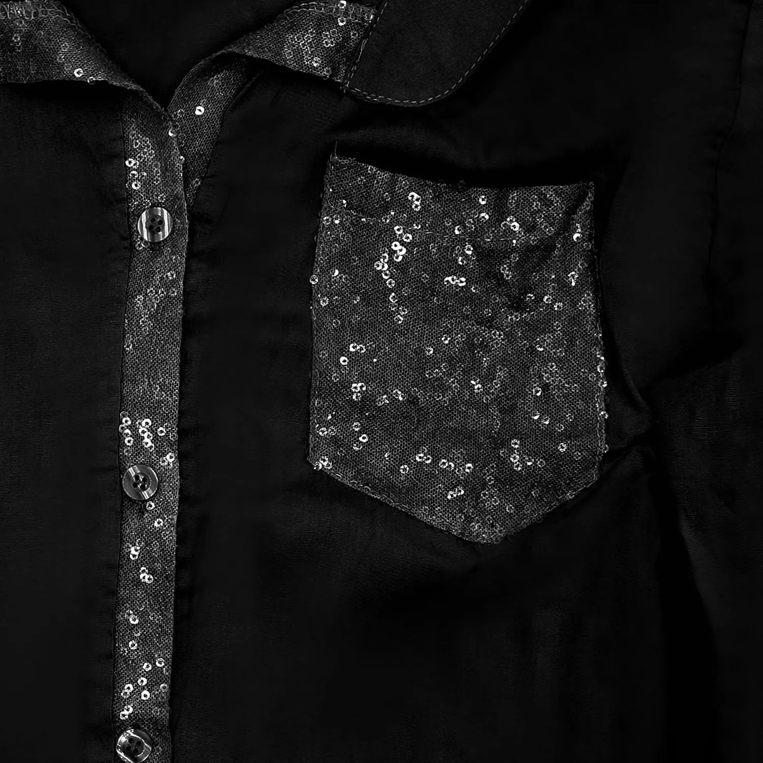 Womens Sequins Long Sleeve Collared Shirt Button Down Open Front Shirt Loose Blouses Shirts Tops