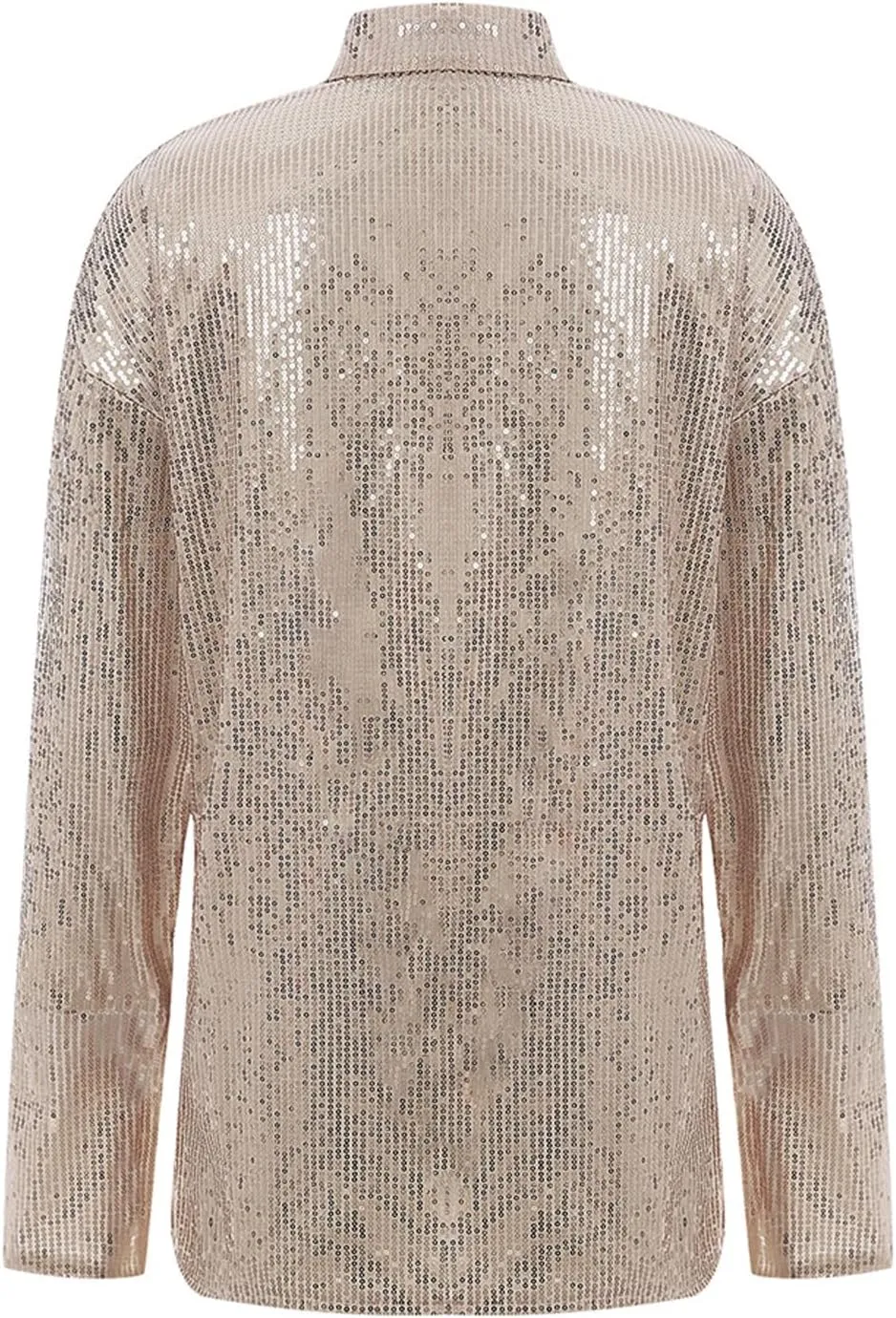 Womens Sequins Long Sleeve Collared Shirt Button Down Open Front Shirt Loose Blouses Shirts Tops
