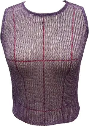 Womens Sexy Knitted Glitter Crop Tank Top Sheer Mesh Crew Neck Sleeveless Cropped Shirt See-Through Blouse