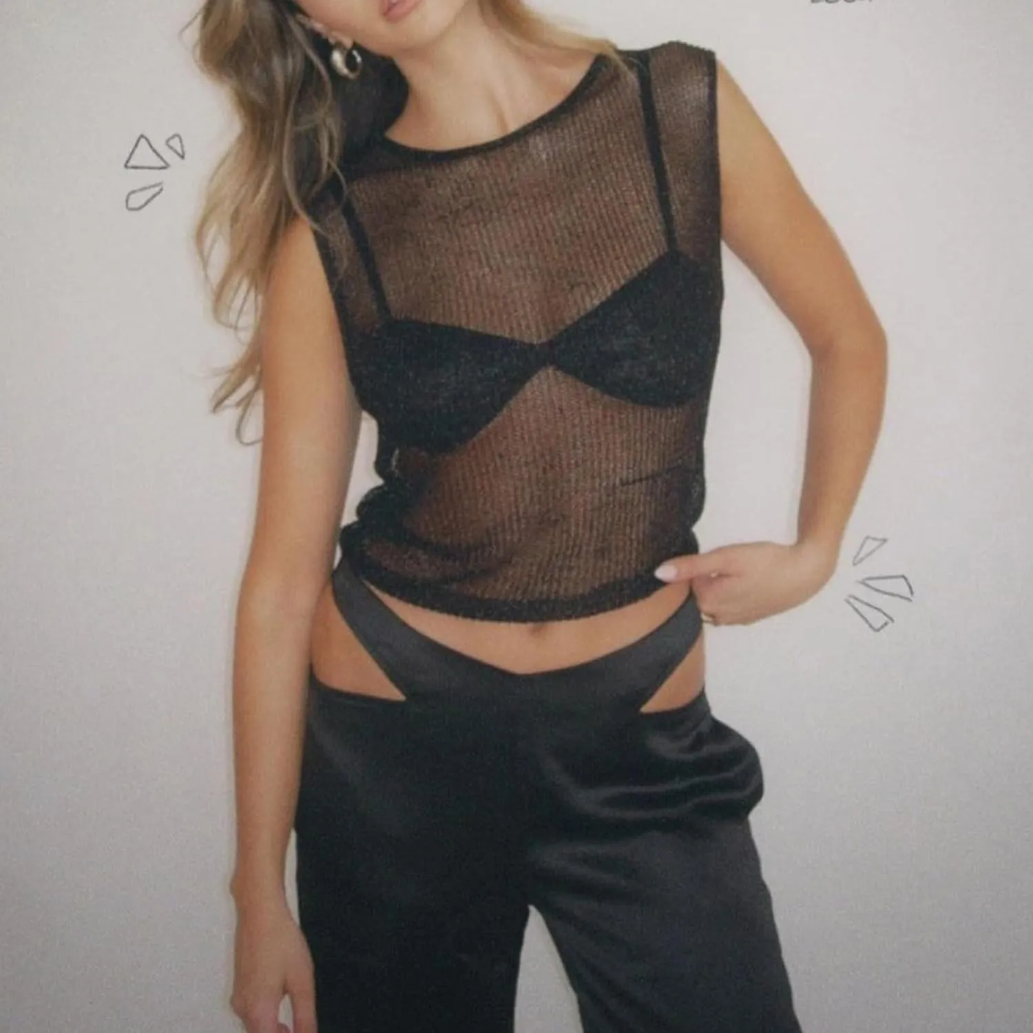 Womens Sexy Knitted Glitter Crop Tank Top Sheer Mesh Crew Neck Sleeveless Cropped Shirt See-Through Blouse