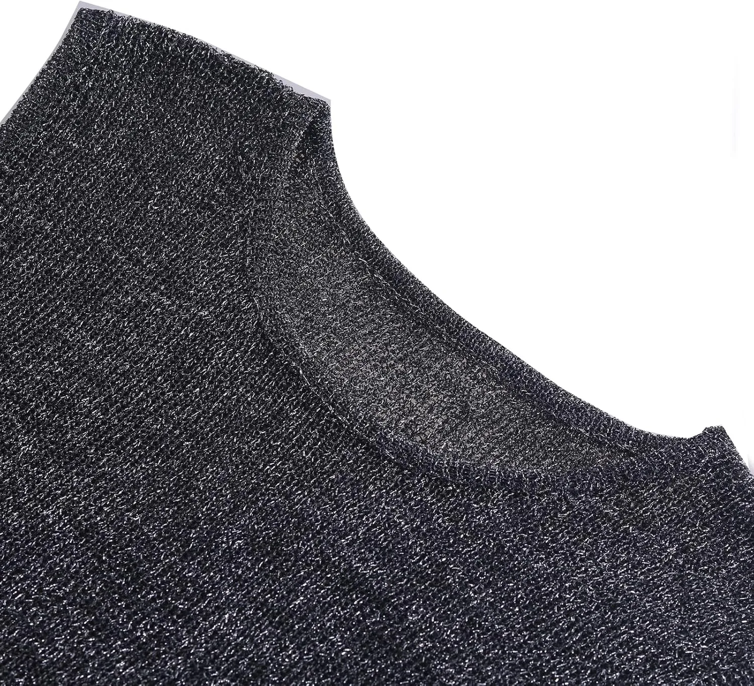 Womens Sexy Knitted Glitter Crop Tank Top Sheer Mesh Crew Neck Sleeveless Cropped Shirt See-Through Blouse