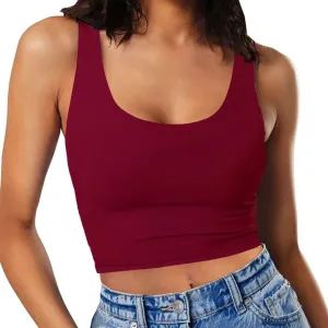 Womens Sexy Sleeveless Crop Tops Double Layer Scoop Neck Cropped Tank Top