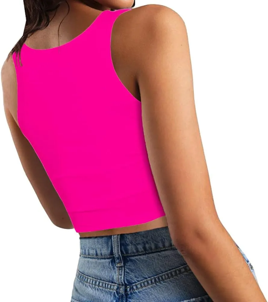Womens Sexy Sleeveless Crop Tops Double Layer Scoop Neck Cropped Tank Top