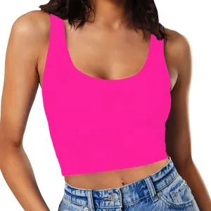 Womens Sexy Sleeveless Crop Tops Double Layer Scoop Neck Cropped Tank Top