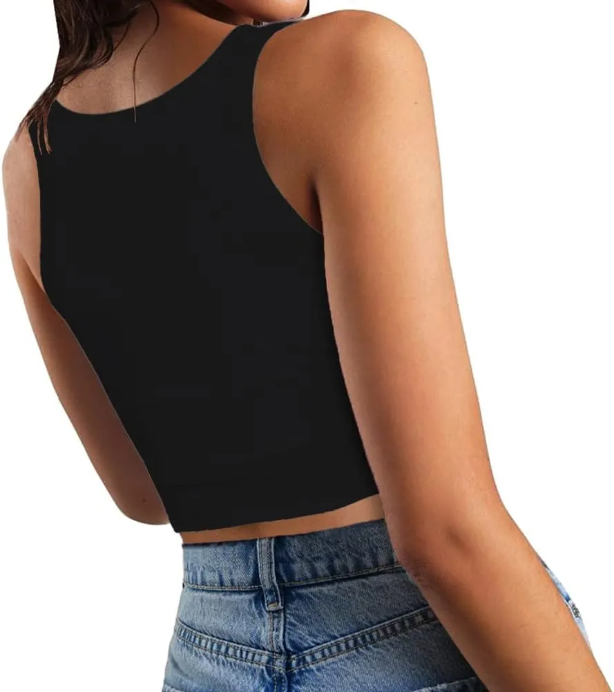 Womens Sexy Sleeveless Crop Tops Double Layer Scoop Neck Cropped Tank Top