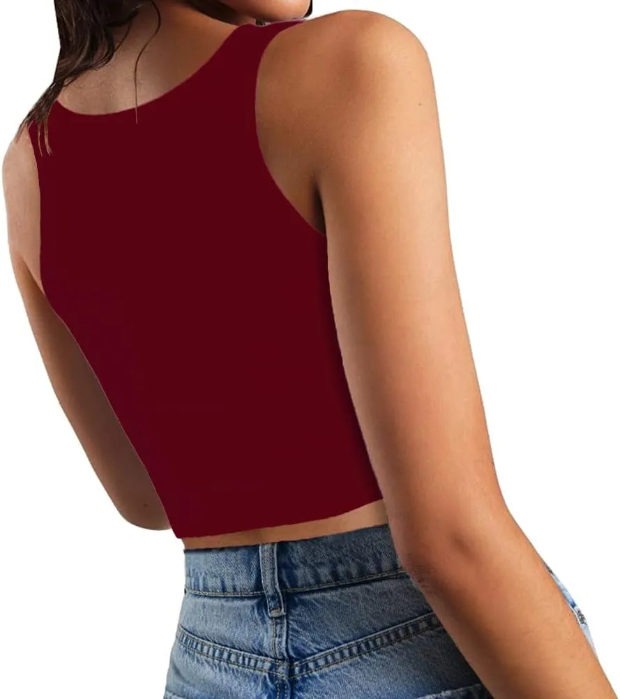 Womens Sexy Sleeveless Crop Tops Double Layer Scoop Neck Cropped Tank Top