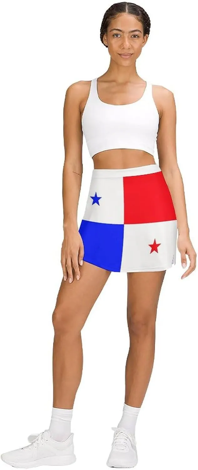 Womens Short Skirt Flag of Panama Golf-Skirts Classic Mini Skirt High Waist Workout Skort