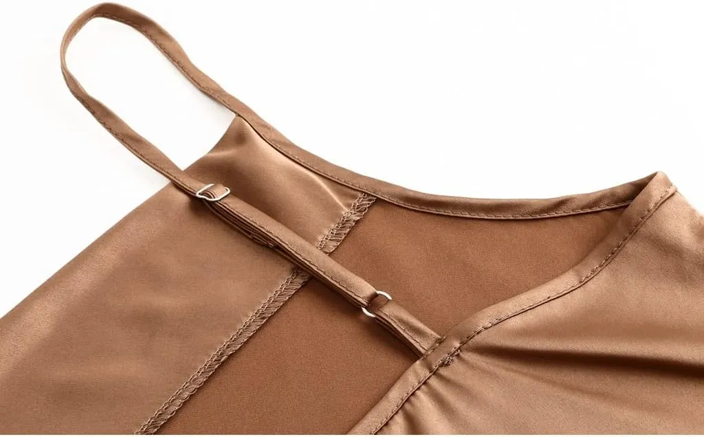 Women's Silk Satin Tops Vest Camisole Lace-up Camisole Tops Shirt Bottoming Silk Chiffon Shirt
