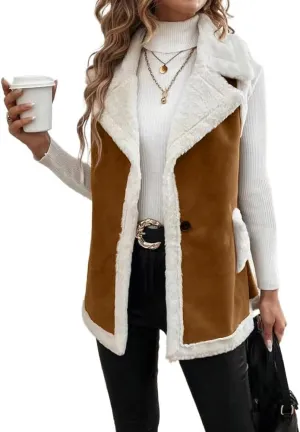 Womens Suede Sherpa Lined Leather Vest Jacket 2024 Fall Winter Sleeveless Lambswool Fur Warm sherpa vest womens
