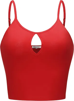 Womens Summer Basic Sleeveless V Neck Cut Out Keyhole Crop Top Cami
