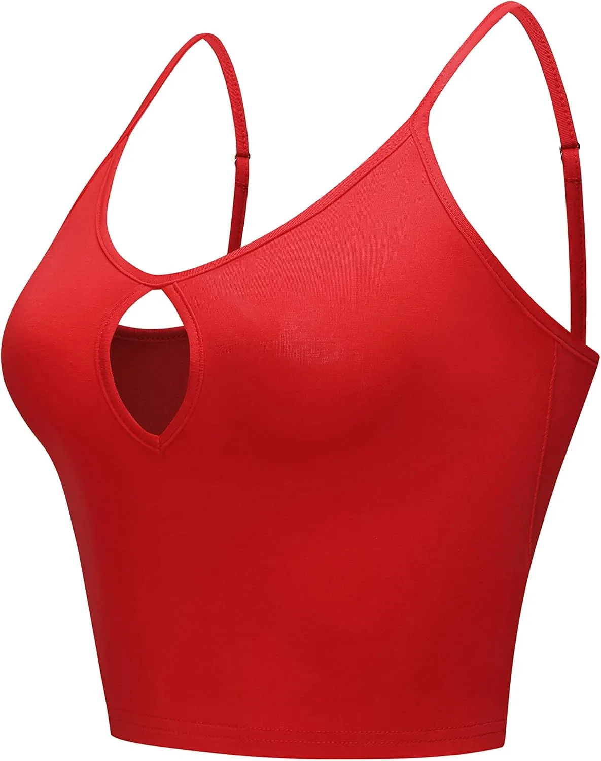 Womens Summer Basic Sleeveless V Neck Cut Out Keyhole Crop Top Cami