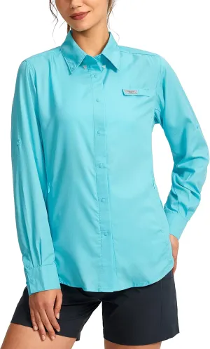 Womens Sun Protection Fishing Shirt with Zipper Pockets Lightweight SPF Long Sleeve Shirts for Hiking Safari