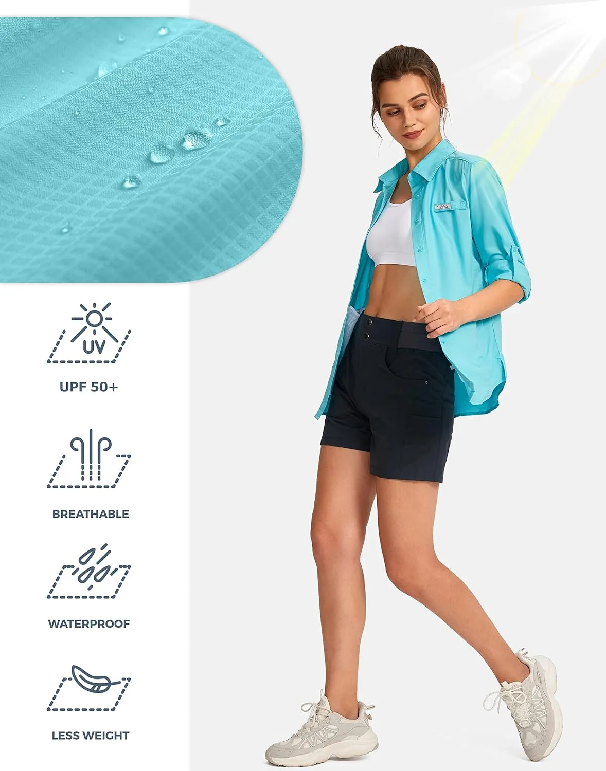 Womens Sun Protection Fishing Shirt with Zipper Pockets Lightweight SPF Long Sleeve Shirts for Hiking Safari