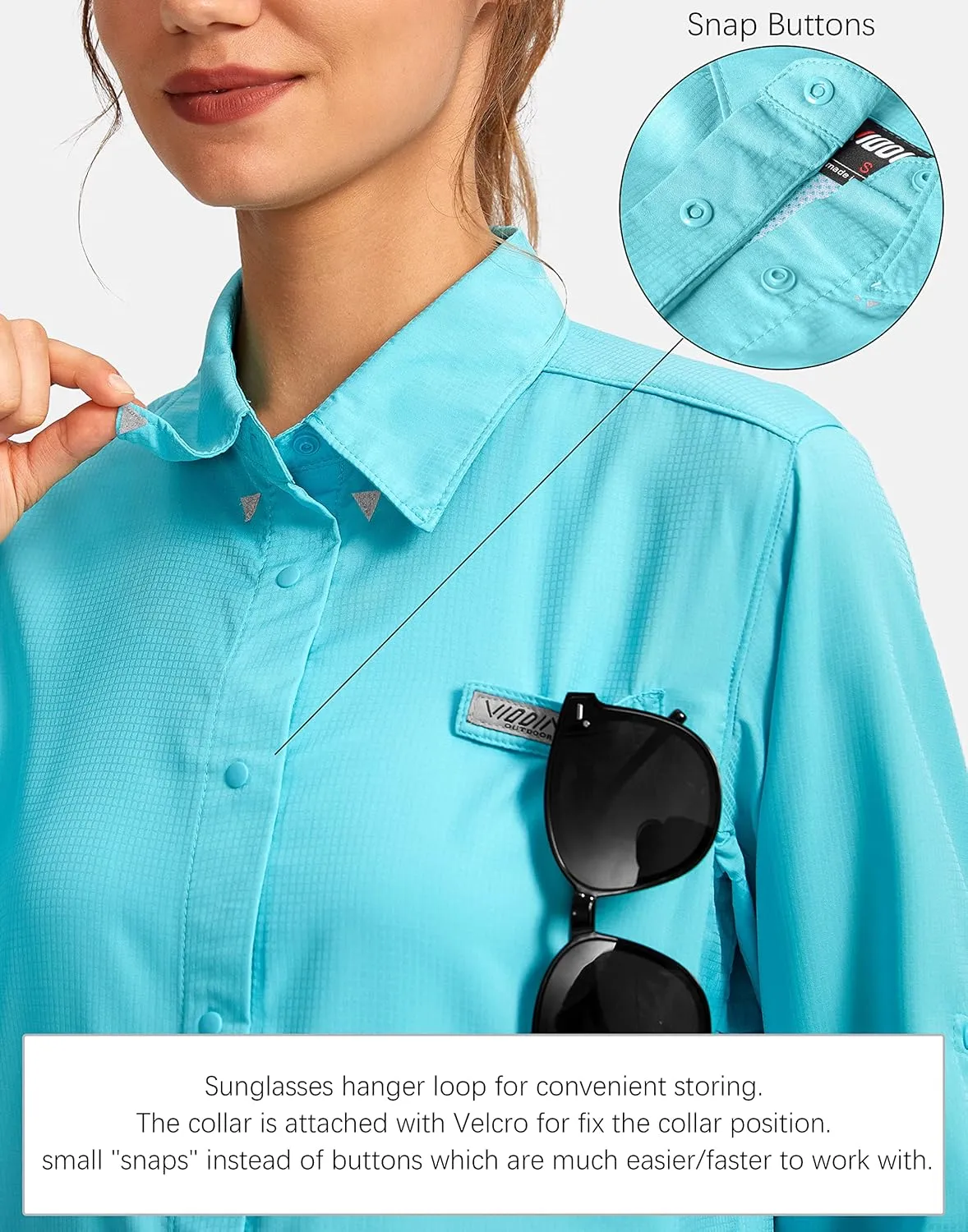 Womens Sun Protection Fishing Shirt with Zipper Pockets Lightweight SPF Long Sleeve Shirts for Hiking Safari