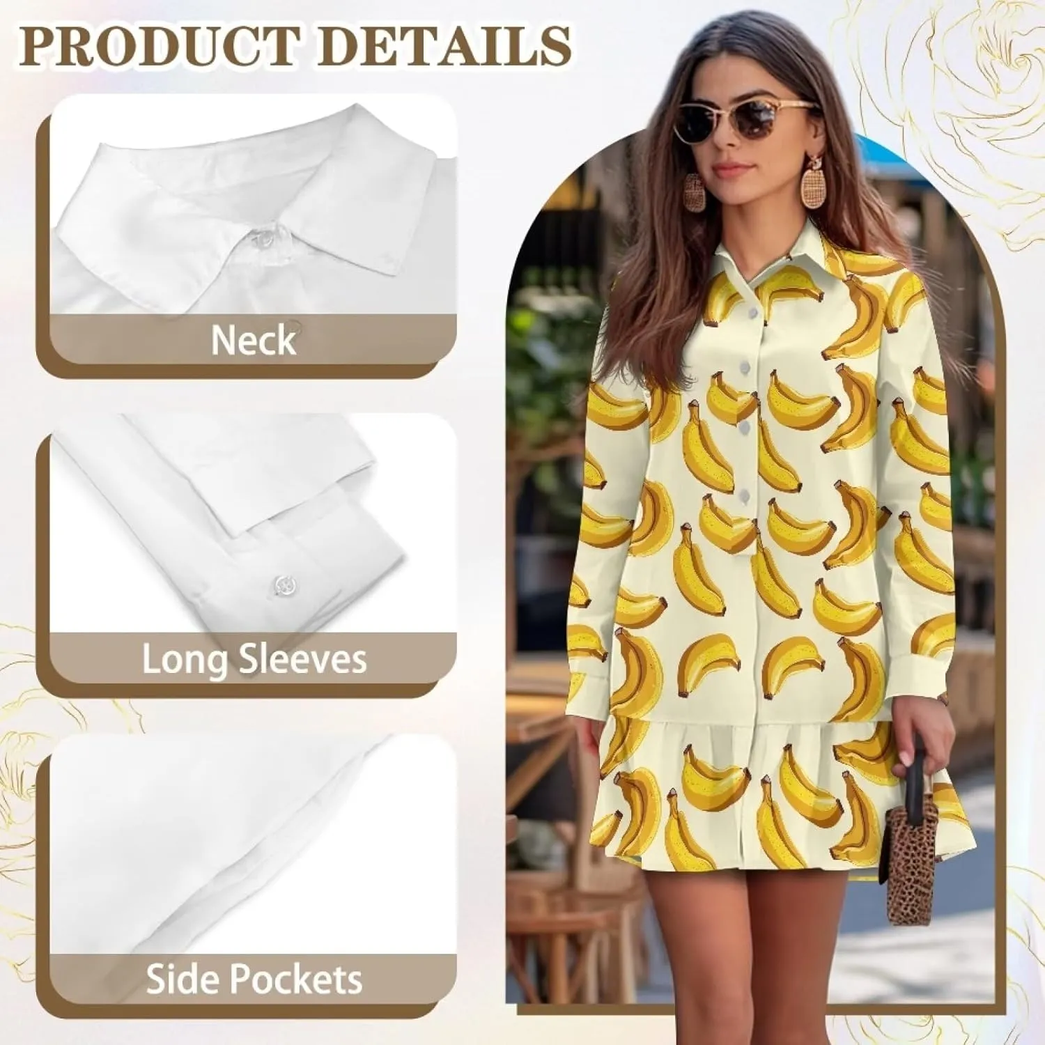 Women's V Neck Long Sleeve Shirt Dress Button Down Tunic Mini Shirt Dress with Pocket