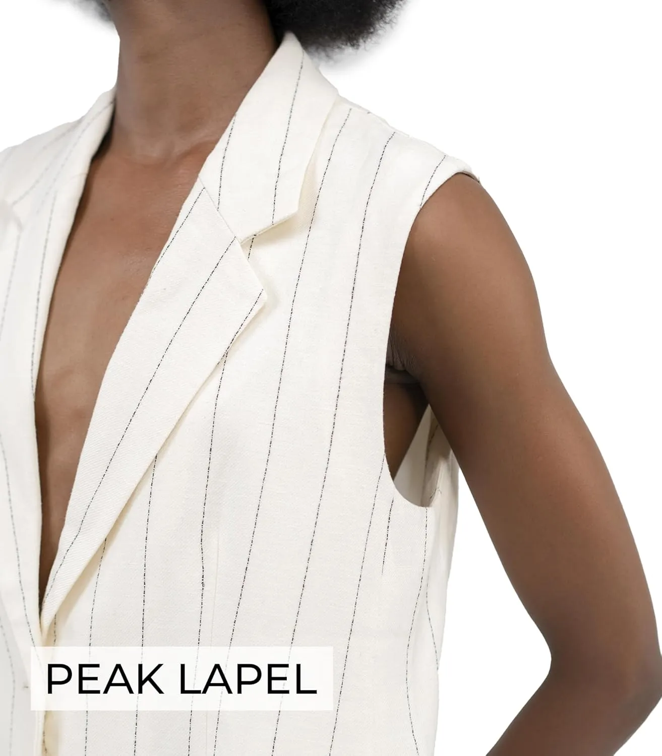 Womens Vest Linen Sleeveless Beige Peak Lapel Button Front Flap Pocket Single Breast Stripe for Women