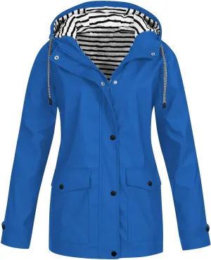 Women's Waterproof Rain Jacket Lightweight Long Hooded Windbreaker Raincoat for Hiking Travel Outdoor
