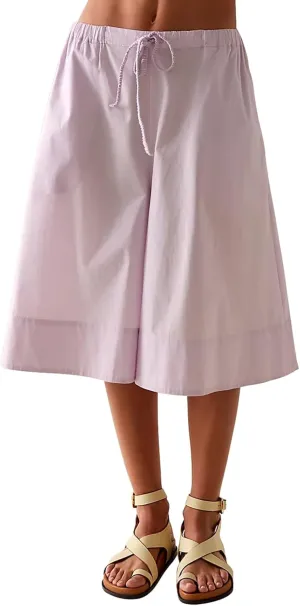 Women's Wide Leg Capri Pants Casual Baggy Culottes Elastic Waist Drawstring Cropped Palazzo Pants with Pockets