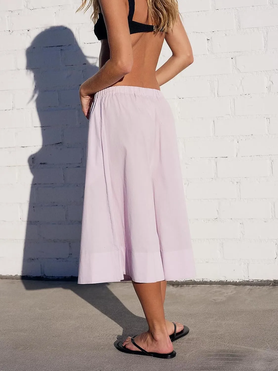 Women's Wide Leg Capri Pants Casual Baggy Culottes Elastic Waist Drawstring Cropped Palazzo Pants with Pockets