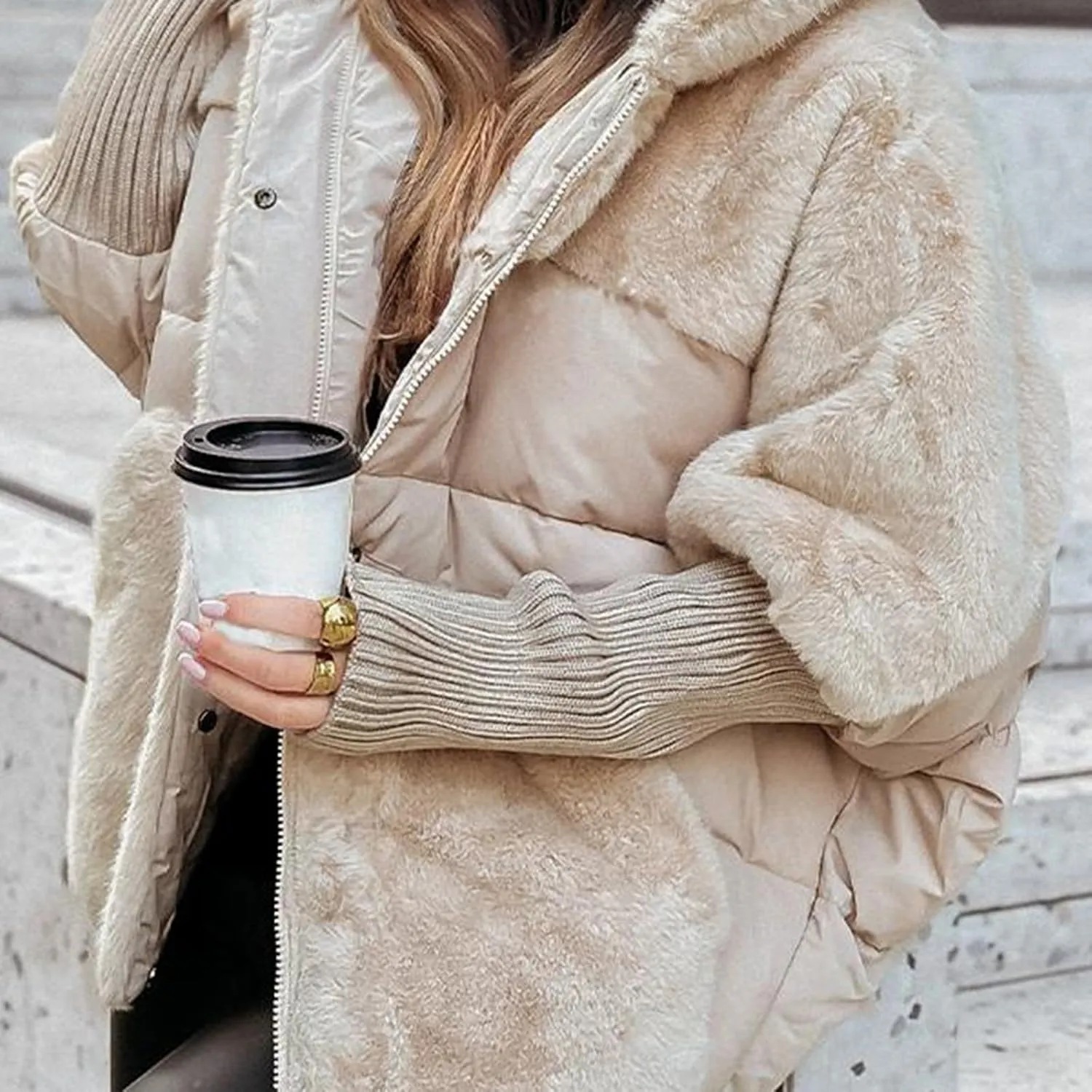 Women's Winter Warm Long Sleeve Zip Up Baggy Cropped Puffer Down Jacket 2025 Fleeced Lined Corduroy Coat Outerwear