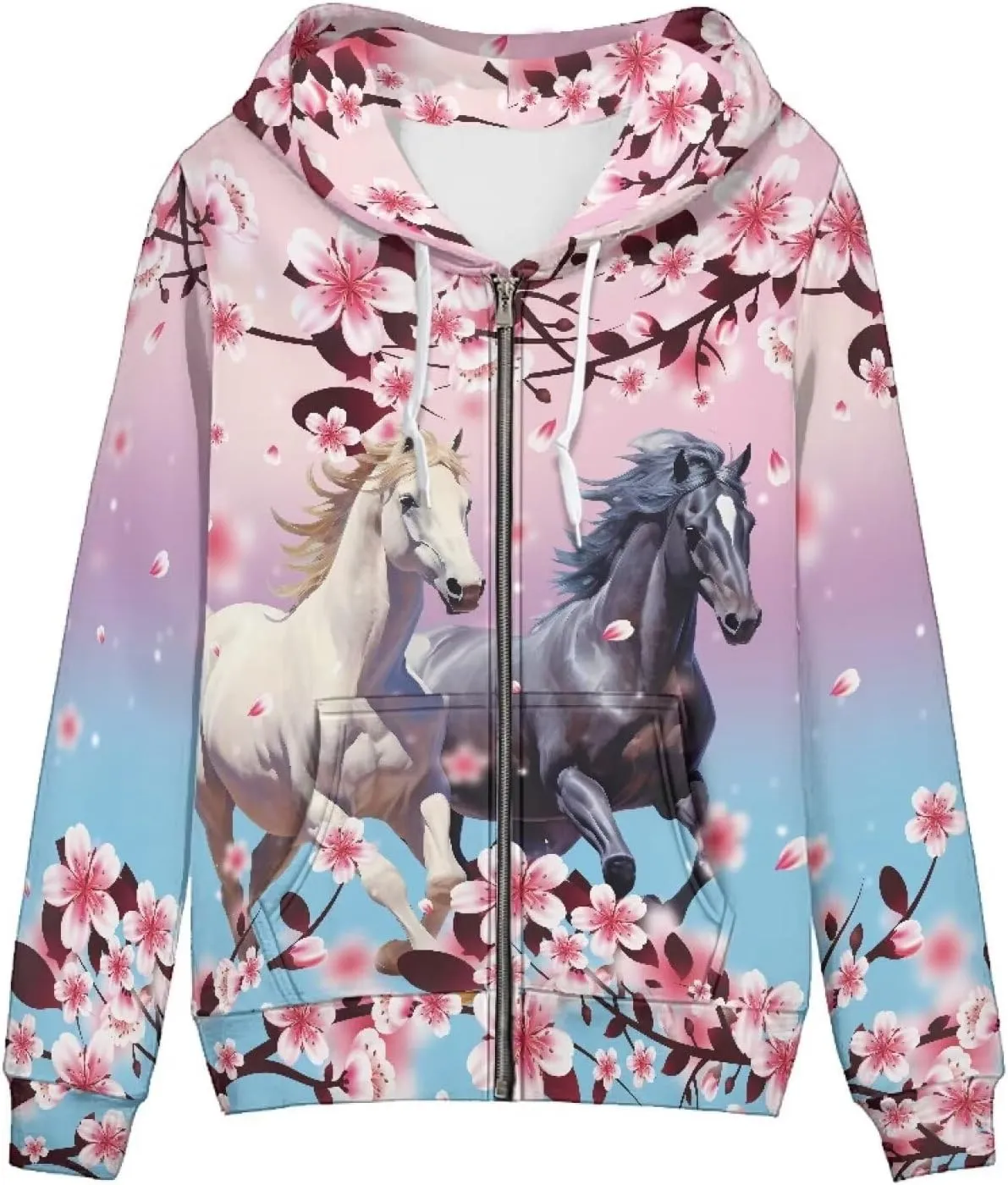 Women's Zip Up Long Sleeve Oversized Drawstring Hoodie Hooded Sweatshirt Pullover Top with Pockets