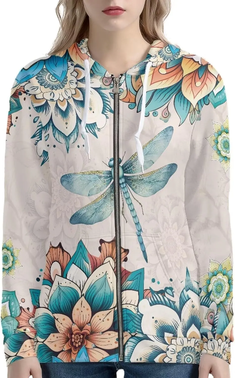Women's Zip Up Long Sleeve Oversized Drawstring Hoodie Hooded Sweatshirt Pullover Top with Pockets