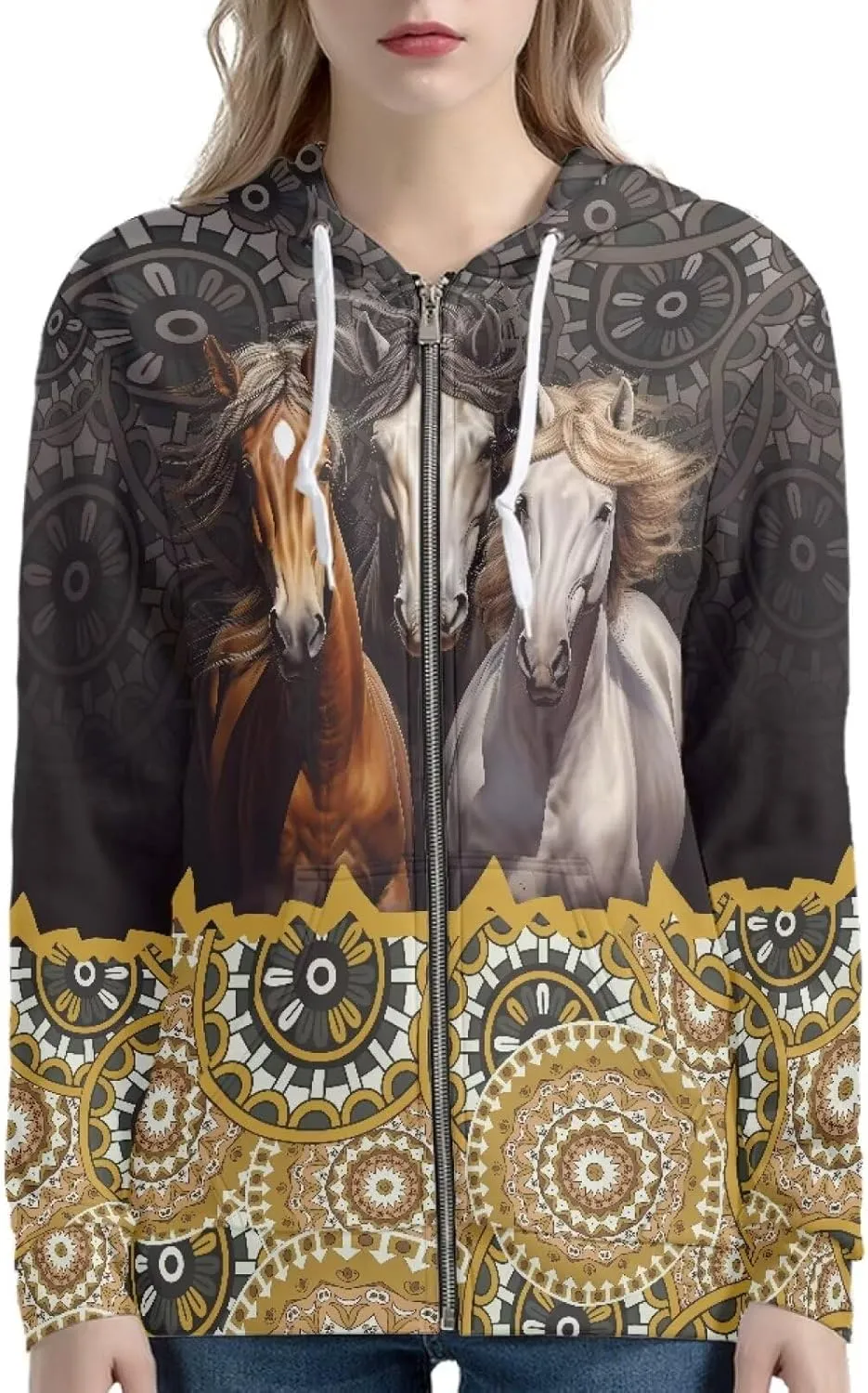Women's Zip Up Long Sleeve Oversized Drawstring Hoodie Hooded Sweatshirt Pullover Top with Pockets