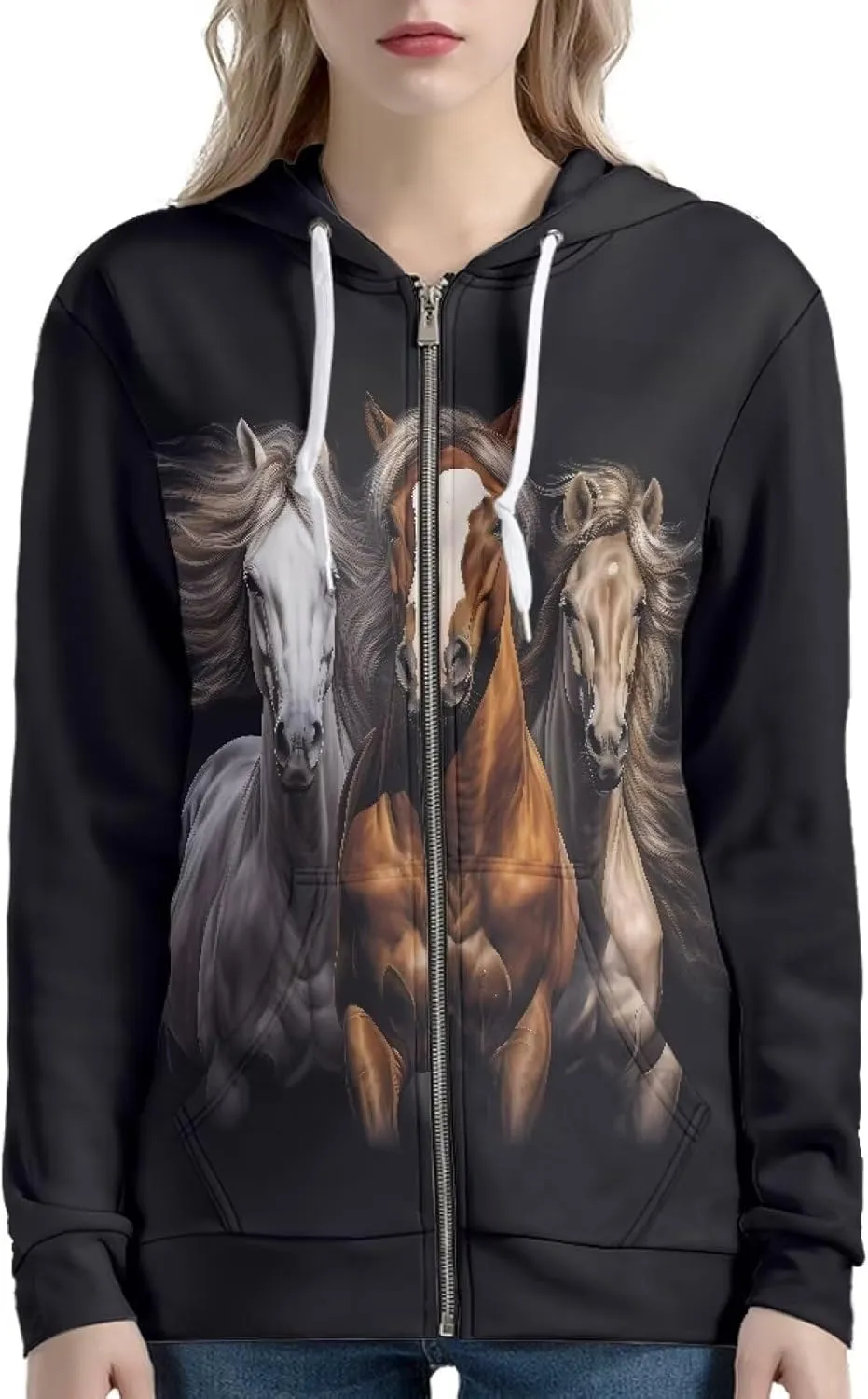 Women's Zip Up Long Sleeve Oversized Drawstring Hoodie Hooded Sweatshirt Pullover Top with Pockets