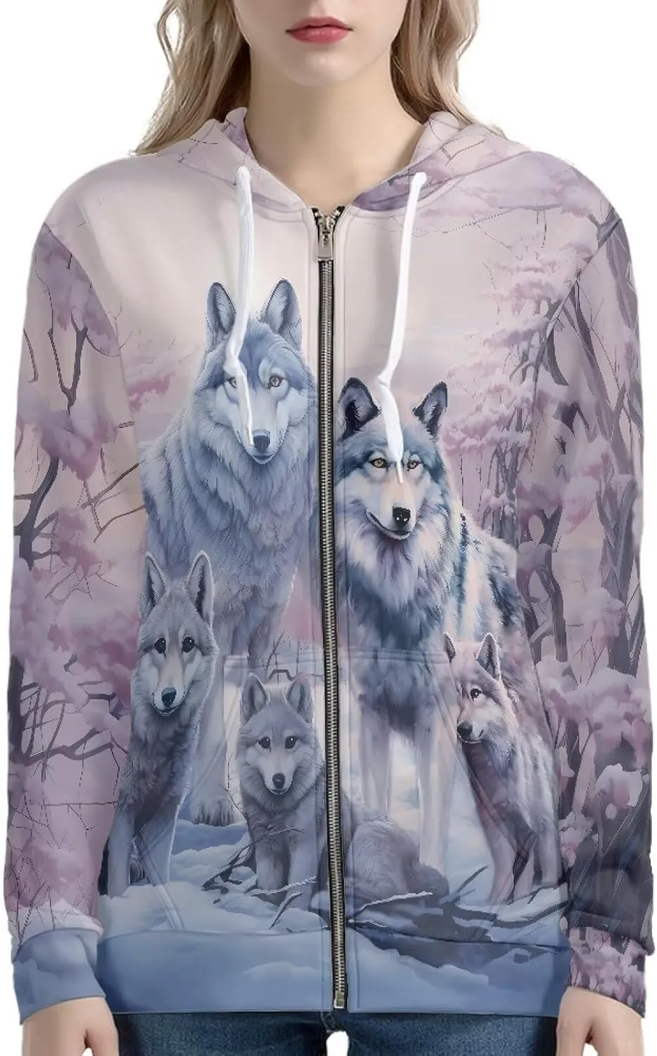 Women's Zip Up Long Sleeve Oversized Drawstring Hoodie Hooded Sweatshirt Pullover Top with Pockets