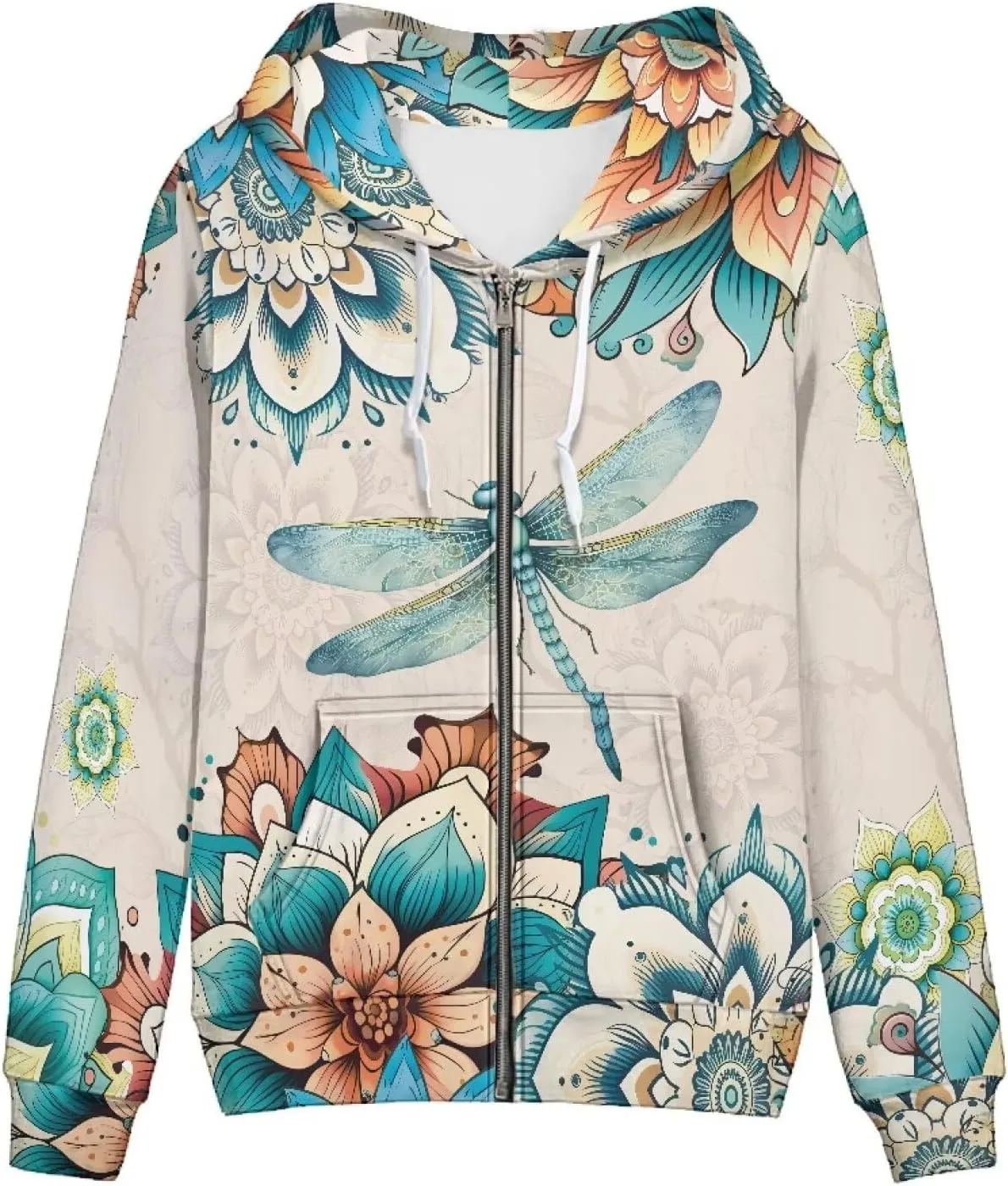Women's Zip Up Long Sleeve Oversized Drawstring Hoodie Hooded Sweatshirt Pullover Top with Pockets