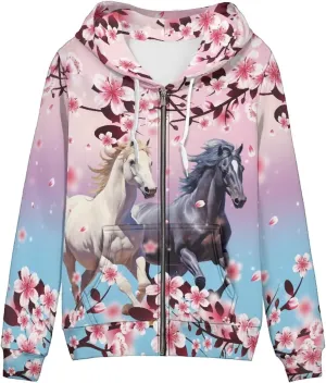 Women's Zip Up Long Sleeve Oversized Drawstring Hoodie Hooded Sweatshirt Pullover Top with Pockets