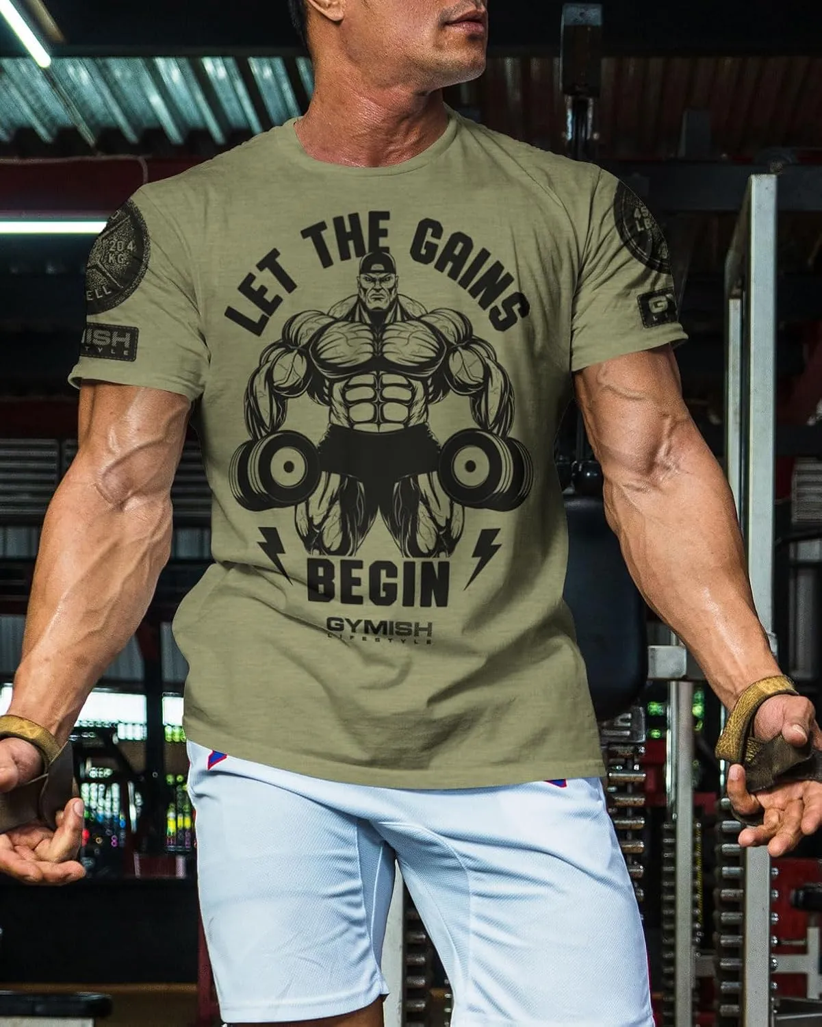 Workout Shirts for Men, Let The Gains Begin Gym Shirt Funny Sayings Lifting T-Shirt