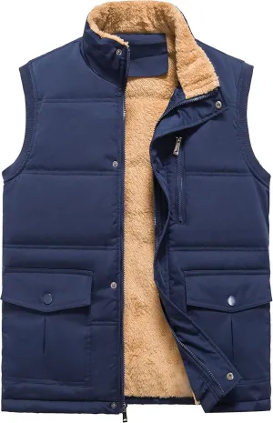 XinYangNi Mens Winter Vests Outerwear Fleece Lined Puffer Vest Warm Casual Quilted Vest Bubble Sherpa Vest Jacket