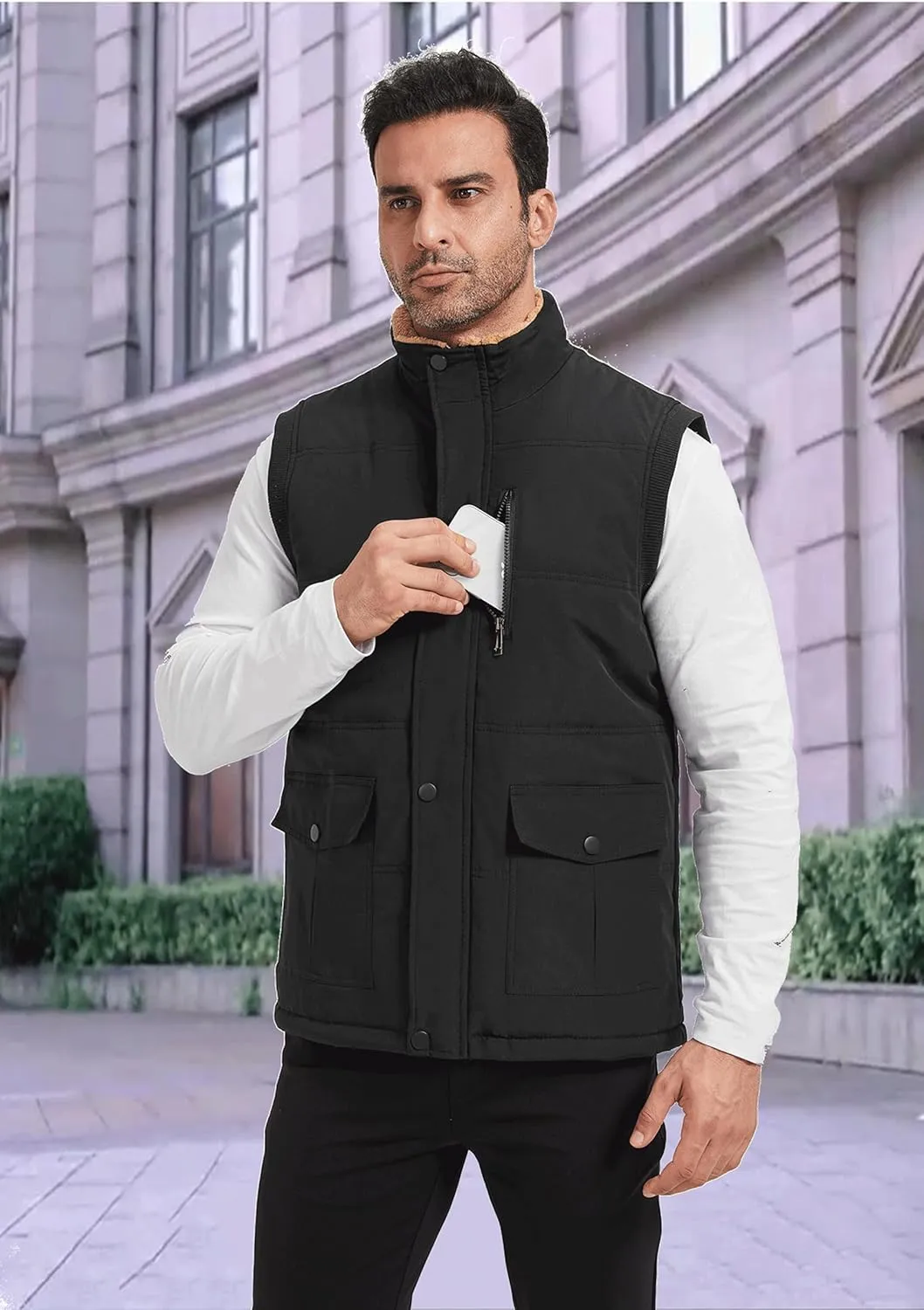 XinYangNi Mens Winter Vests Outerwear Fleece Lined Puffer Vest Warm Casual Quilted Vest Bubble Sherpa Vest Jacket