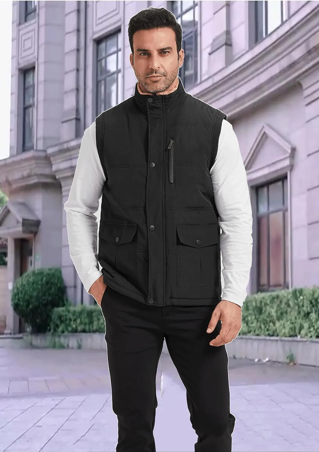XinYangNi Mens Winter Vests Outerwear Fleece Lined Puffer Vest Warm Casual Quilted Vest Bubble Sherpa Vest Jacket